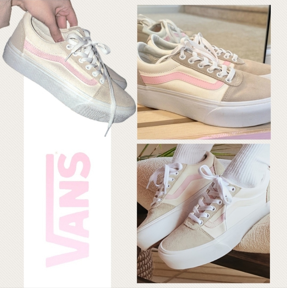 Vans Women's Ward Platform Sneakers Cream Pink Sidestripe Size 8.5 - Picture 2 of 4